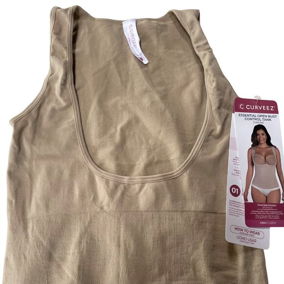 Curveez® Essential Open Bust Control Tank Shapewear Nude Tan Sz XL  CUR3568 - Picture 5 of 9